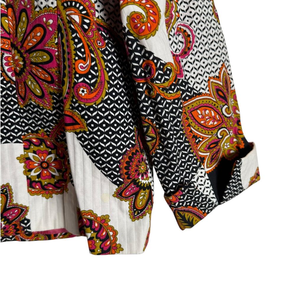Chico’s Black White Orange Paisley Print Button Front Blazer Jacket Size 12 - Picture 6 of 8